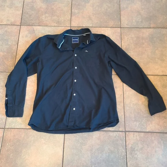 TOMMY BAHAMA Long sleeve Black cotton silk blend shirt size XLT - Picture 3 of 11